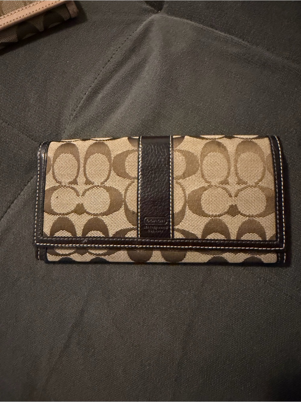 Coach Khaki and Chocolate Signature Continental Wallet